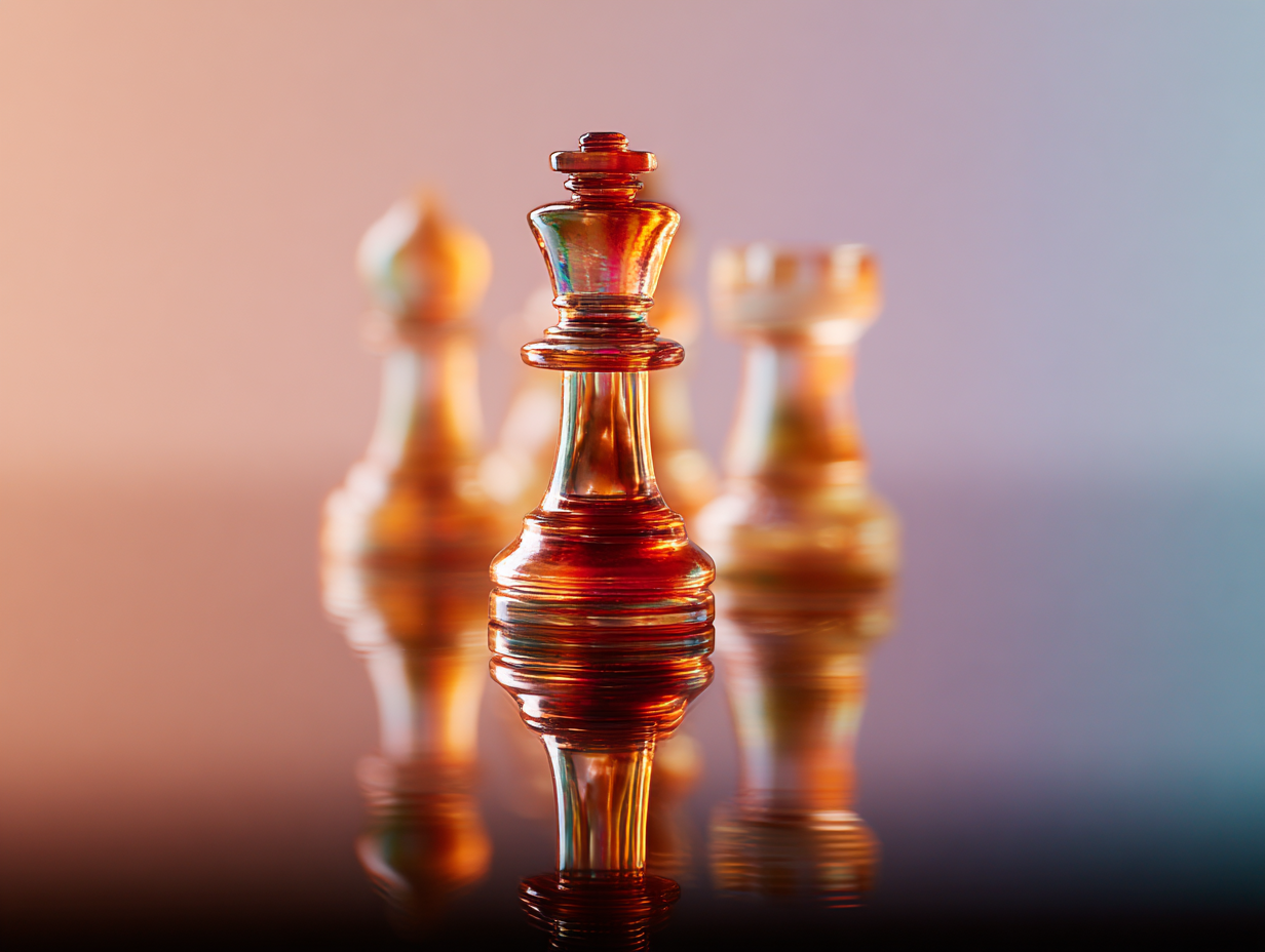 prismatic-chess-pieces-on-a-reflective-board